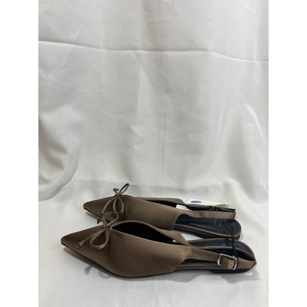 A New Day Womens Bronze Satin Pointed Toe Slingback Bow Flats Size 7 NWT